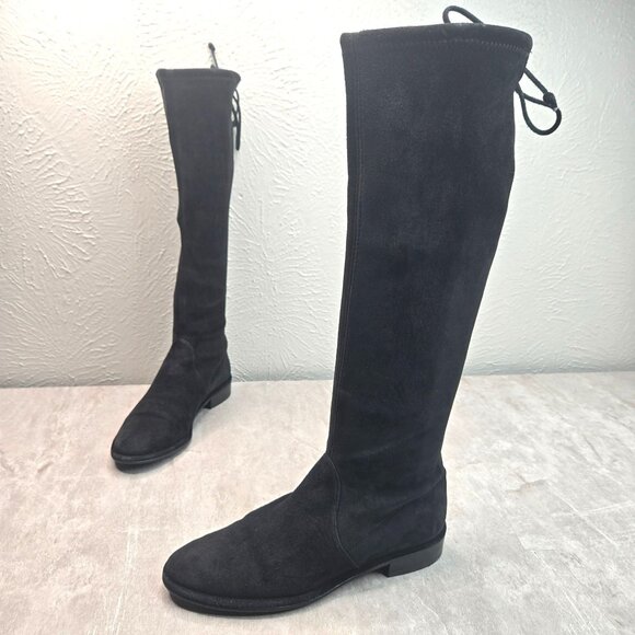 Stuart Weitzman Knee High Dressy Boots Size 5 Black Suede Low Heel Tall Boots